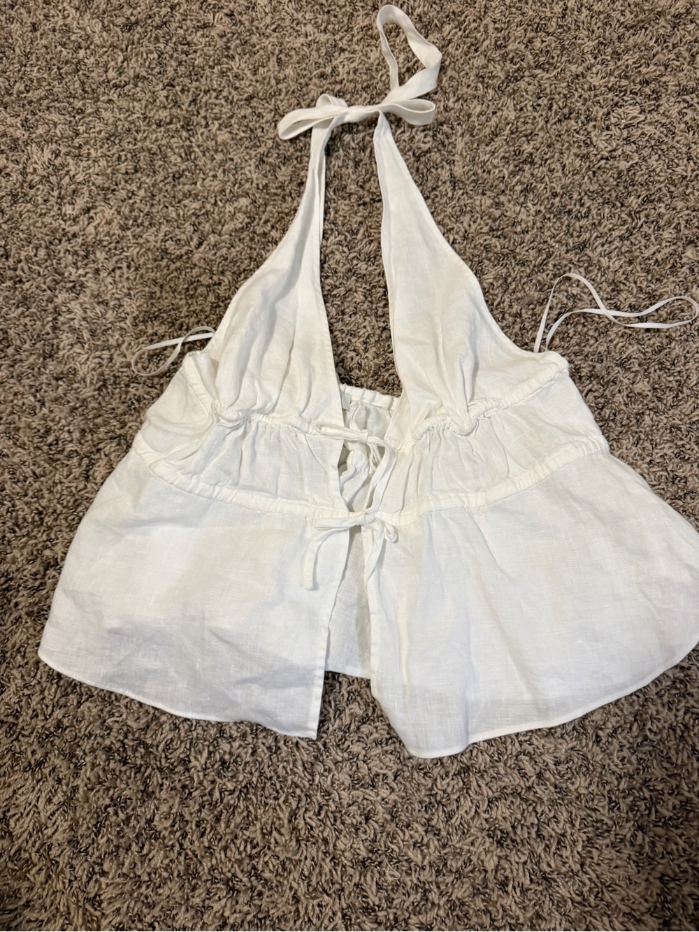 Aritzia White Halter Tie-Front Linen Blend Camisole